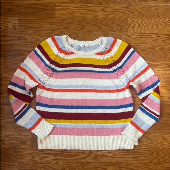 GAP Muliticolor Rainbow Colorful Stripe 100% Cotton Crewneck Sweater Size Large - Picture 1 of 6